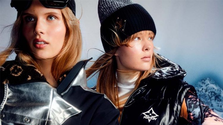 Models Ida Heiner and Kristine Lindseth pose in Louis Vuitton LV Ski collection.