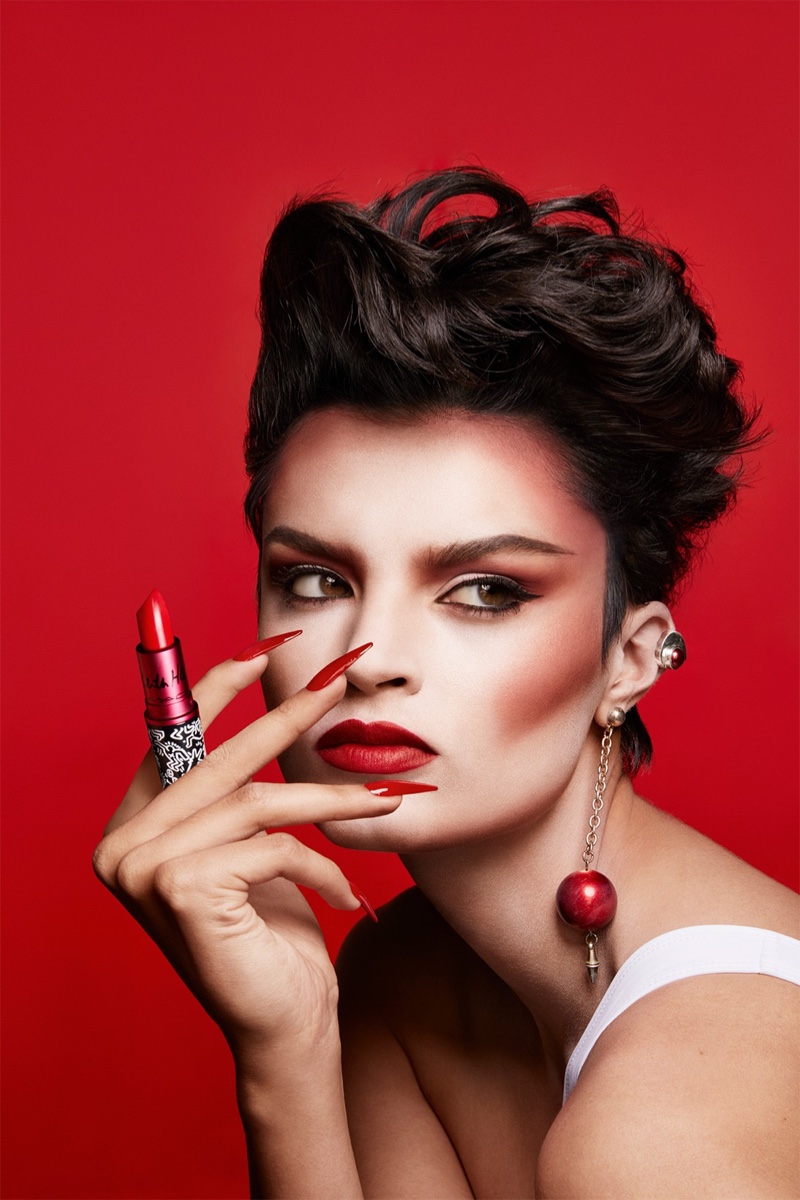 Model Isabella Emmack stars in MAC Cosmetics Viva Glam x Keith Haring campaign.