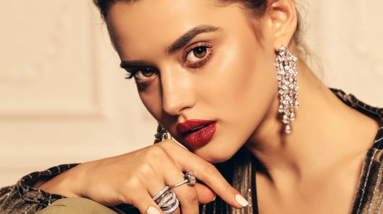 Model Jewelry Rings Drop Earrings Elegant Beauty