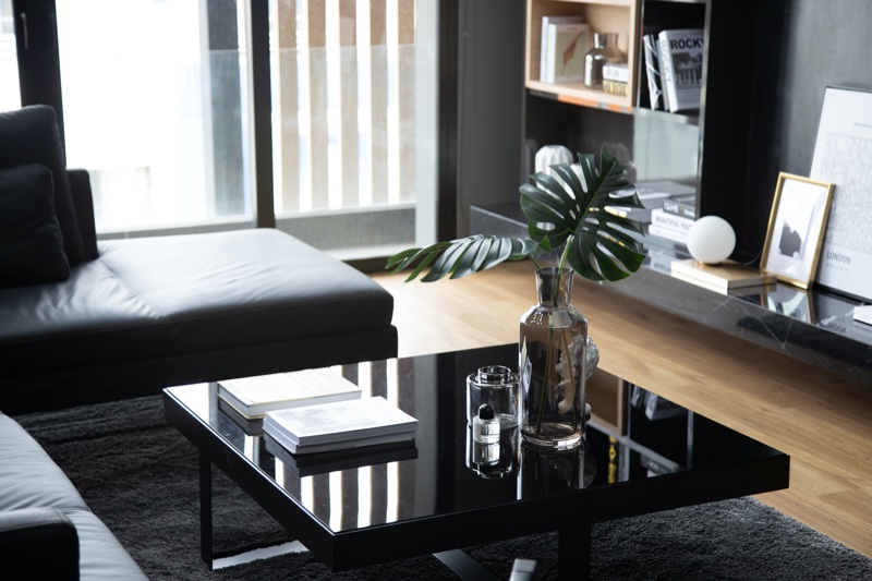 Modern Black Glass Coffee Table Plant