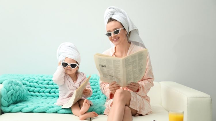 Mother Playing Daughter Dress Up Sunglasses Home