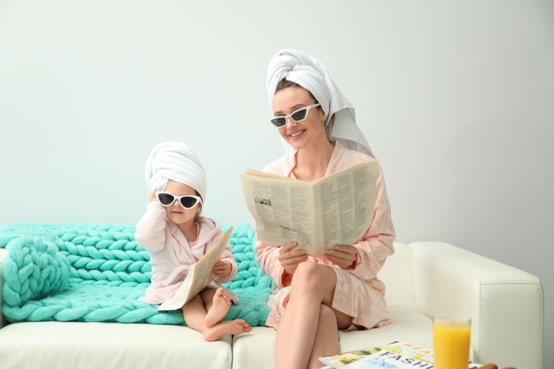 Mother Playing Daughter Dress Up Sunglasses Home