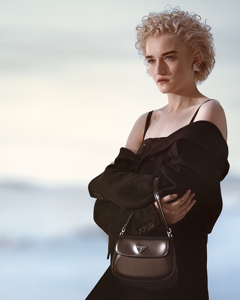 Actress Julia Garner models for Prada Holiday 2021 campaign. Photo: Glen Luchford