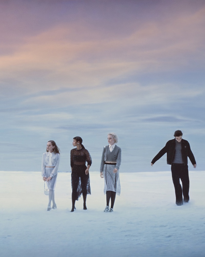 Prada sets Holiday 2021 campaign in wintry landscape. Photo: Glen Luchford