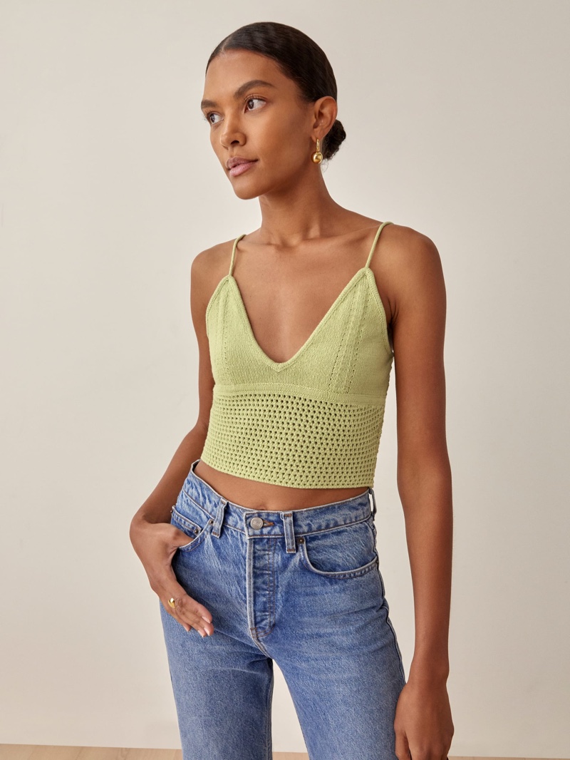 Reformation Rosia Open Knit Tank in Zest $128