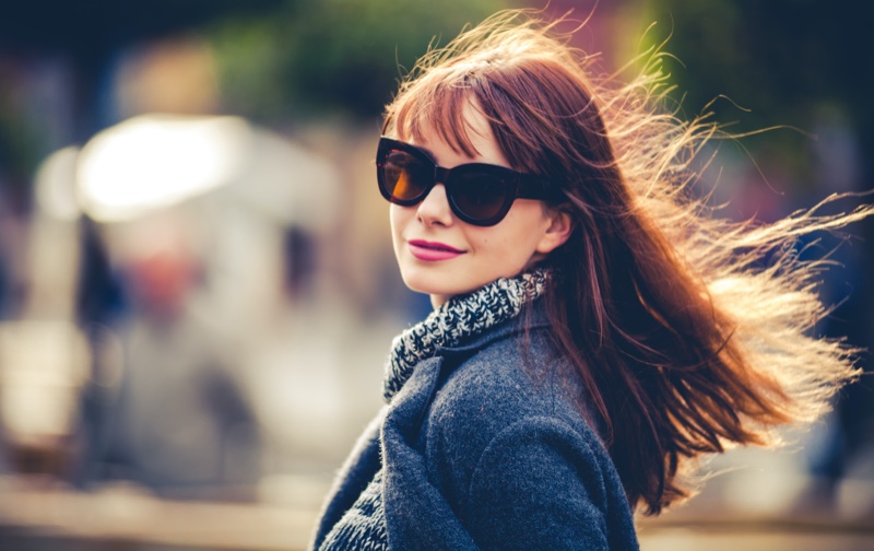 Smiling Woman Coat Classic Sunglasses