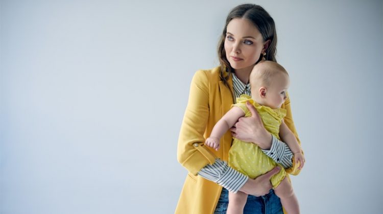 Stylish Woman Holding Baby Yellow Fashion