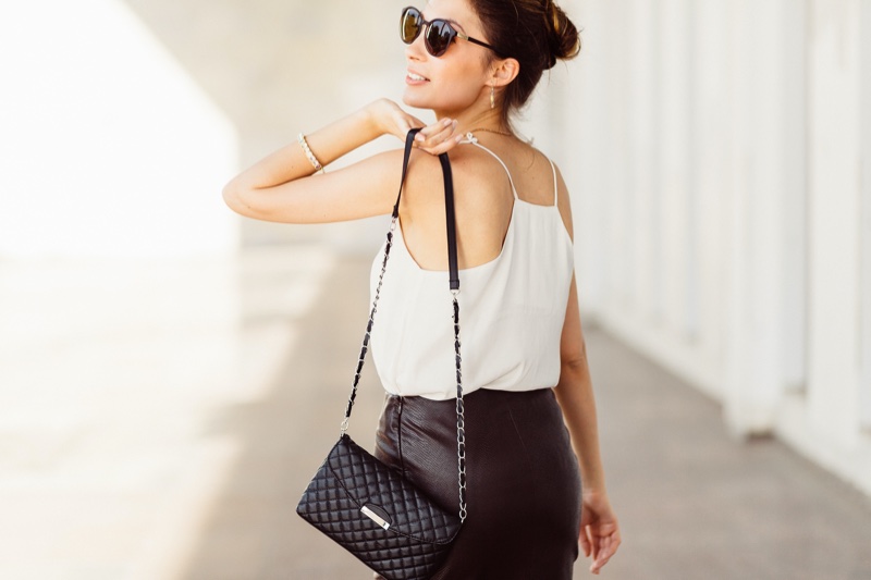 Stylish Woman Leather Quilted Bag Tank Top