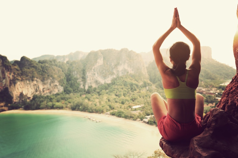 Woman Asia Mountain Yoga Pose Back