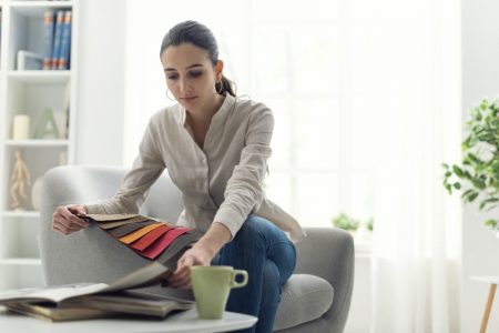 Woman Choosing Upholstery Colors Home Decor