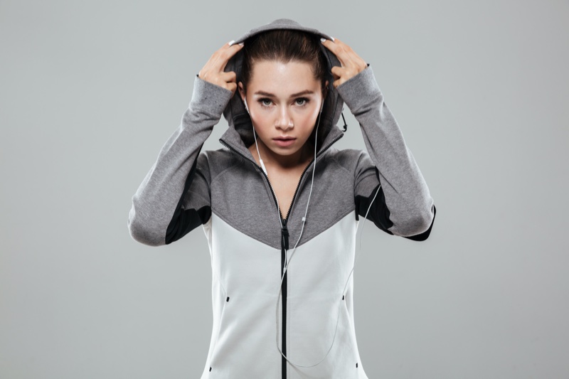 Woman Hoodie Grey Colorblock Activewear