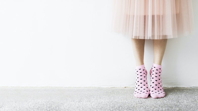 Woman Pink Skirt Heart Print Socks