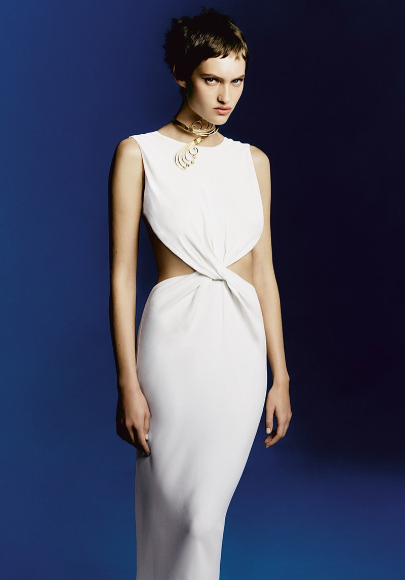 A cut-out white dress takes the spotlight for Alberta Ferretti spring-summer 2022 campaign. Photo: Rafael Pavarotti
