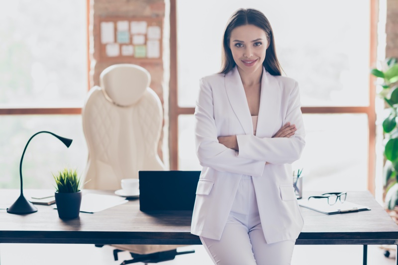 Attractive Woman Office Desk Suit