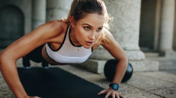 Attractive Woman Push Ups Fitness Workout