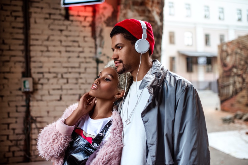 Black Couple Listening Music Street Style