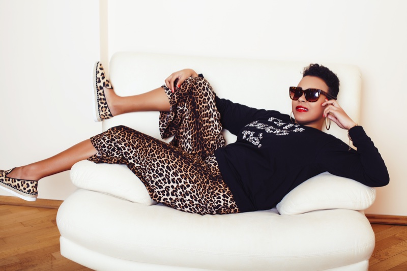 Black Plus Size Model Leopard Print Pant Shoes