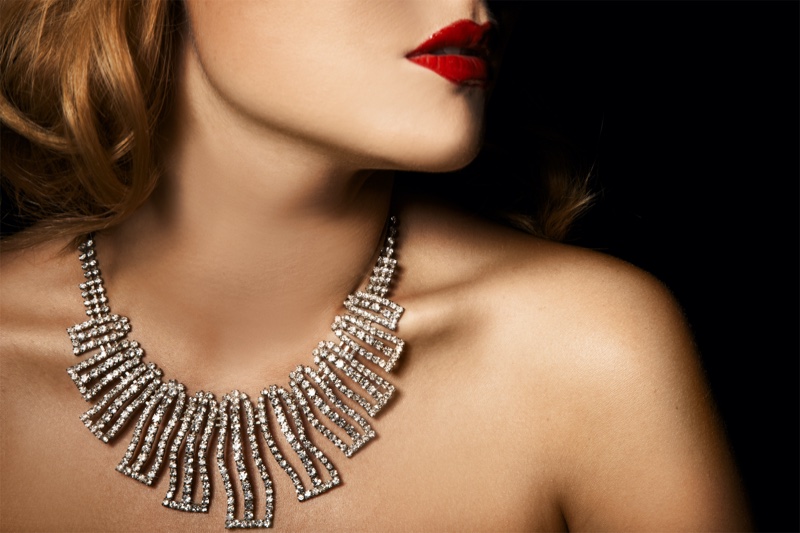 Closeup Model Sparkling Necklace Collar Style