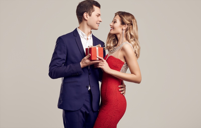 Couple Gift Man Suit Woman Red Dress
