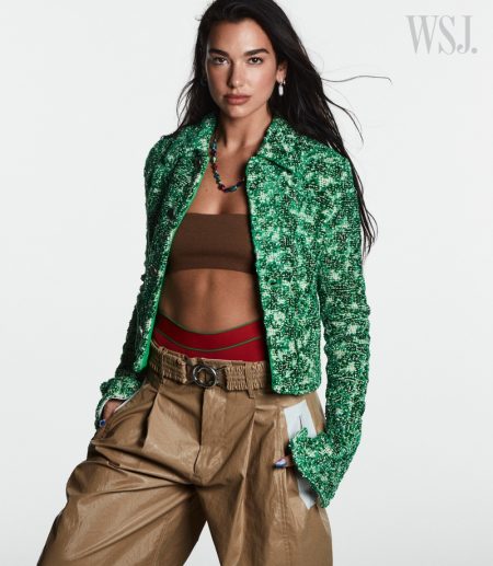 Dua Lipa Poses in Casual Cool Styles for WSJ. Magazine Dua Lipa Bottega Veneta Look Crop Top Abs