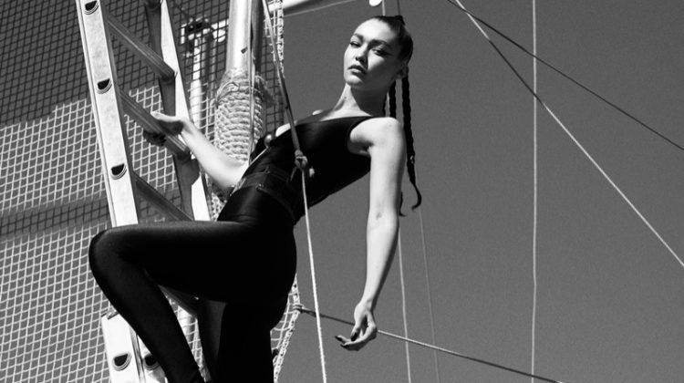 Gigi Hadid wears Saint Laurent bodysuit with Capezio shoes. | Photo Credit: Courtesy of V Magazine / Mario Sorrenti