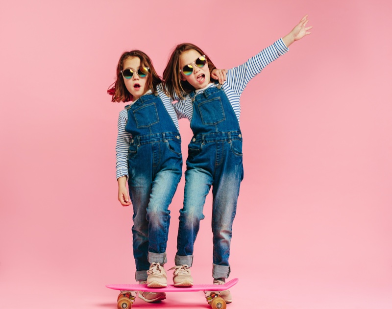 Girls Denim Overalls Skateboard