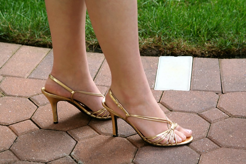 Gold Slingback Heels Strappy