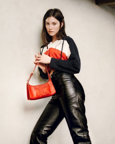 Gracie Abrams Looks Chic in Celine for V Magazine Celine Sweater Leather Pants Cuir Triomphe Shoulder Bag Gracie Abrams