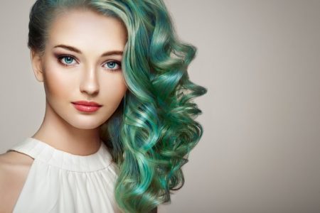 Green Blue Hair Dyed Healthy Wavy