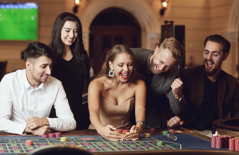 Group Friends Playing Roulette