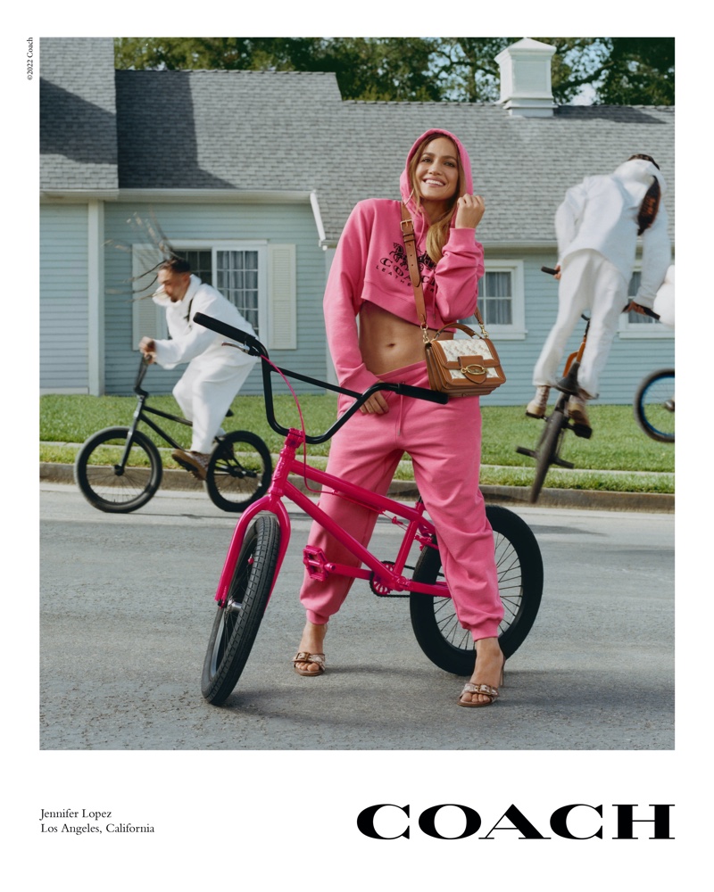 Jennifer Lopez Coach 2022 Spring Pink Crop Hoodie Sweats Campaign