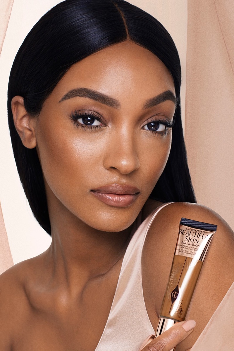 Model Jourdan Dunn fronts Charlotte Tilbury Beautiful Skin Foundation campaign.