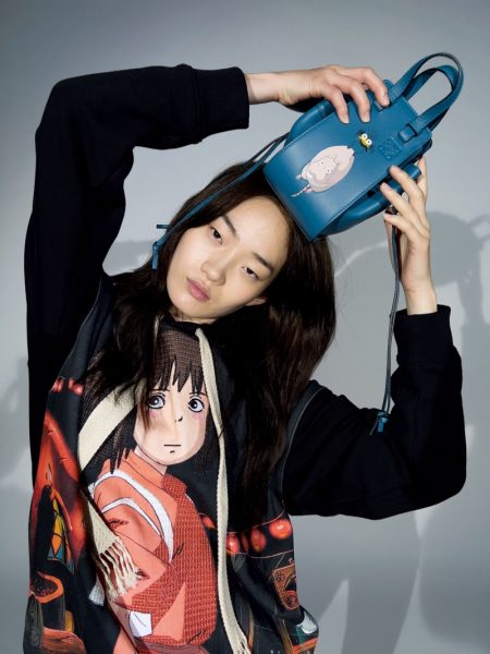 Mica, Hyunji, Dua Front LOEWE x Spirited Away Campaign Hyunji Shin models designs from LOEWE x Spirited collaboration. Photo: Juergen Teller