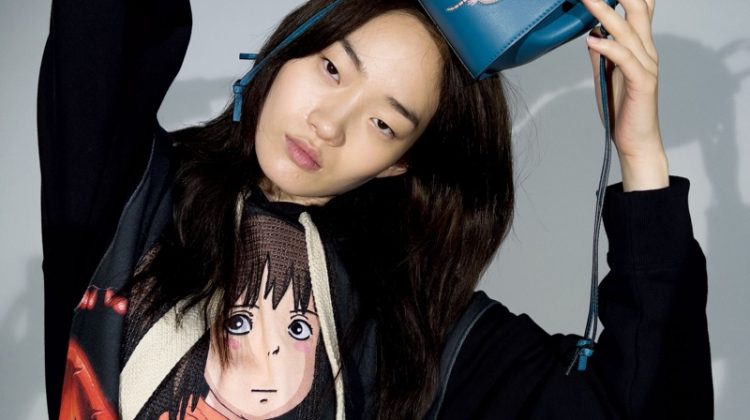 Hyunji Shin models designs from LOEWE x Spirited collaboration. Photo: Juergen Teller