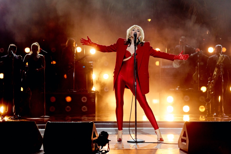 Miley Cyrus Red Saint Laurent Jumpsuit Blazer New Year's Eve 2021