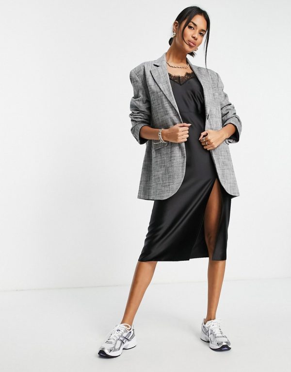Topshop oversized single breasted blazer in gray