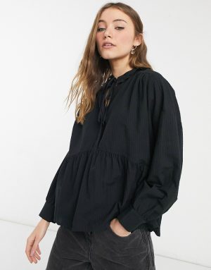 Topshop peplum blouse in black