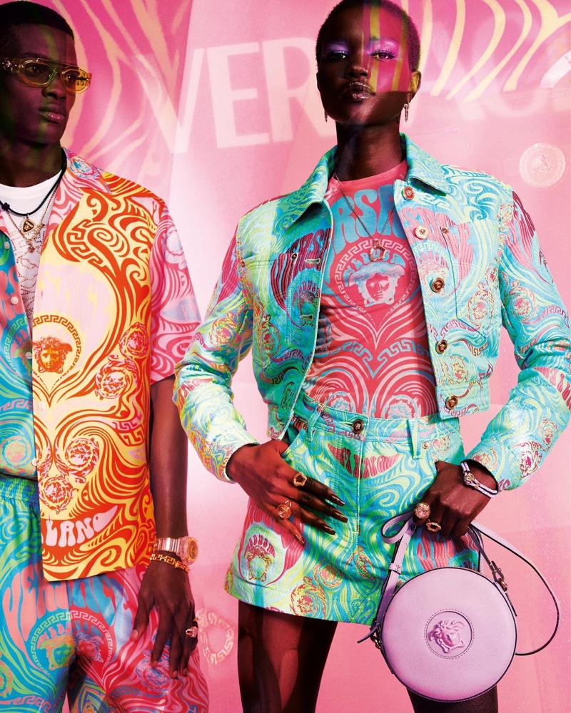 Models Akon Changkou and Kelvin Adewole front Versace resort 2022 campaign. Photo: Lea Colombo