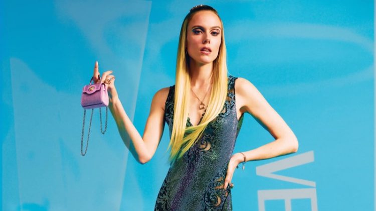 Kiki Willems poses for Versace resort 2022 campaign.