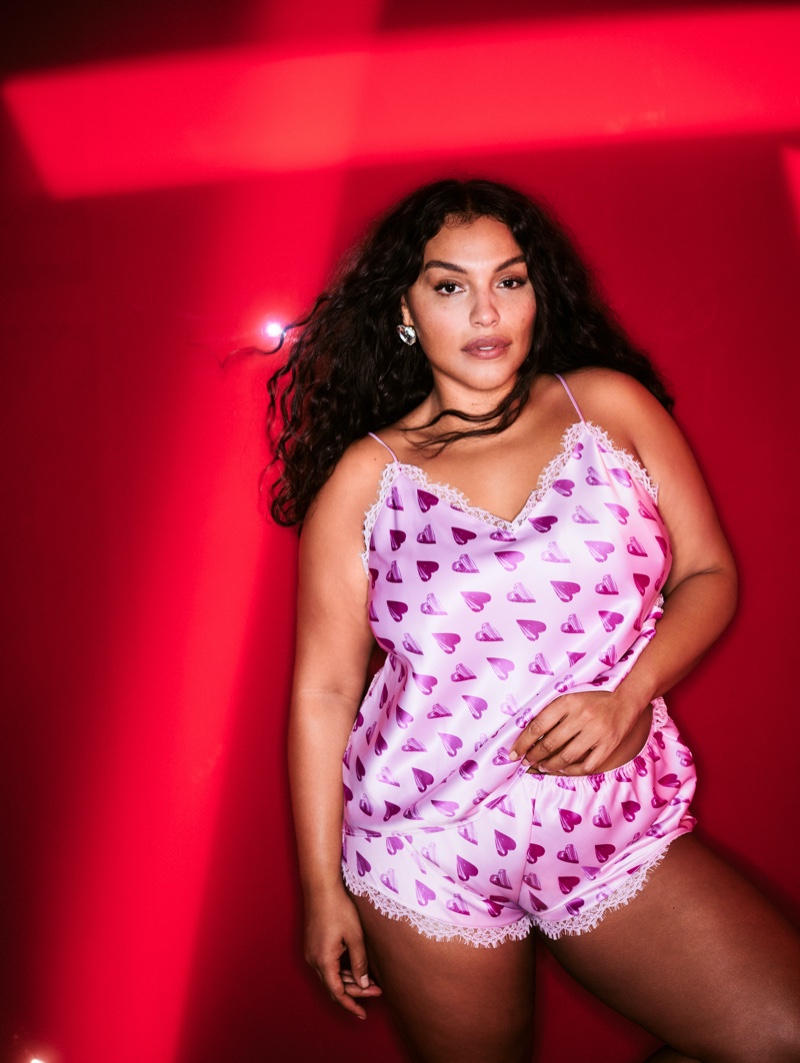 Paloma Elsesser models Victoria's Secret Stretch Satin Lace Back Cami Set. Photo: Zoey Grossman