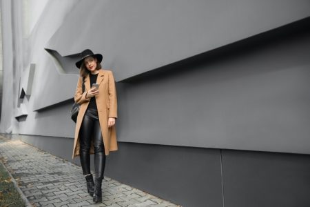 What Shoes To Wear with Leather Pants Woman Brown Coat Leather Pants Combat Boots
