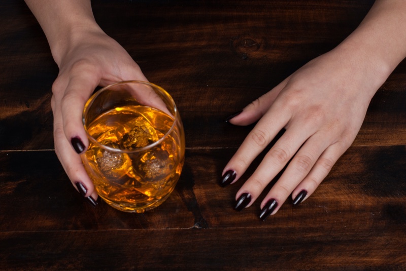 Woman Glass Whiskey Nails