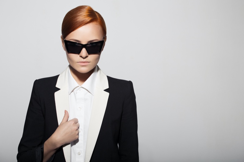 Woman Redhead Formal Jacket Sunglasses