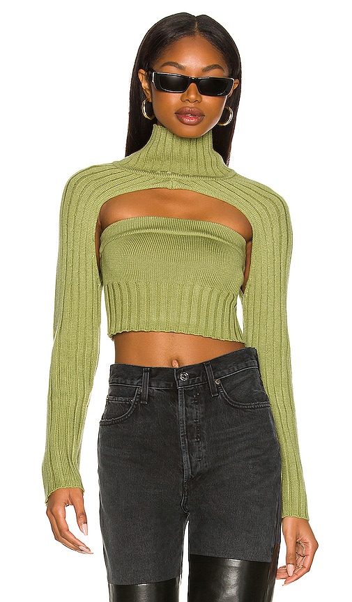 h:ours Loren Turtleneck Shrug in Green. - size L (also in M, S, XS)