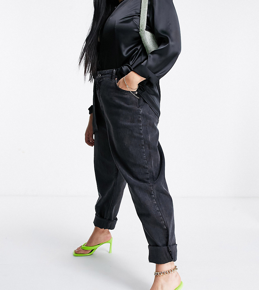 ASOS DESIGN Curve High Rise slouchy Mom Jeans In Washed Black asos-design-curve-high-rise-slouchy-mom-jeans-in-washed-black