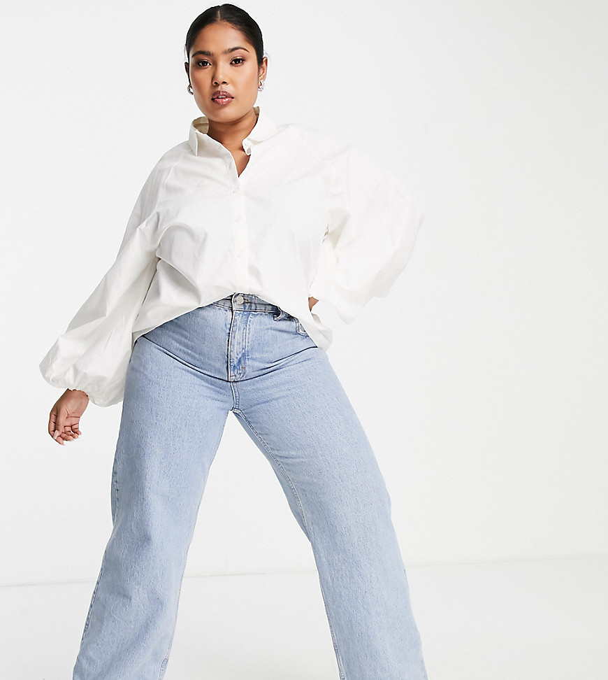 ASOS DESIGN Curve long volume sleeve shirt in cotton in white | Fashion ...
