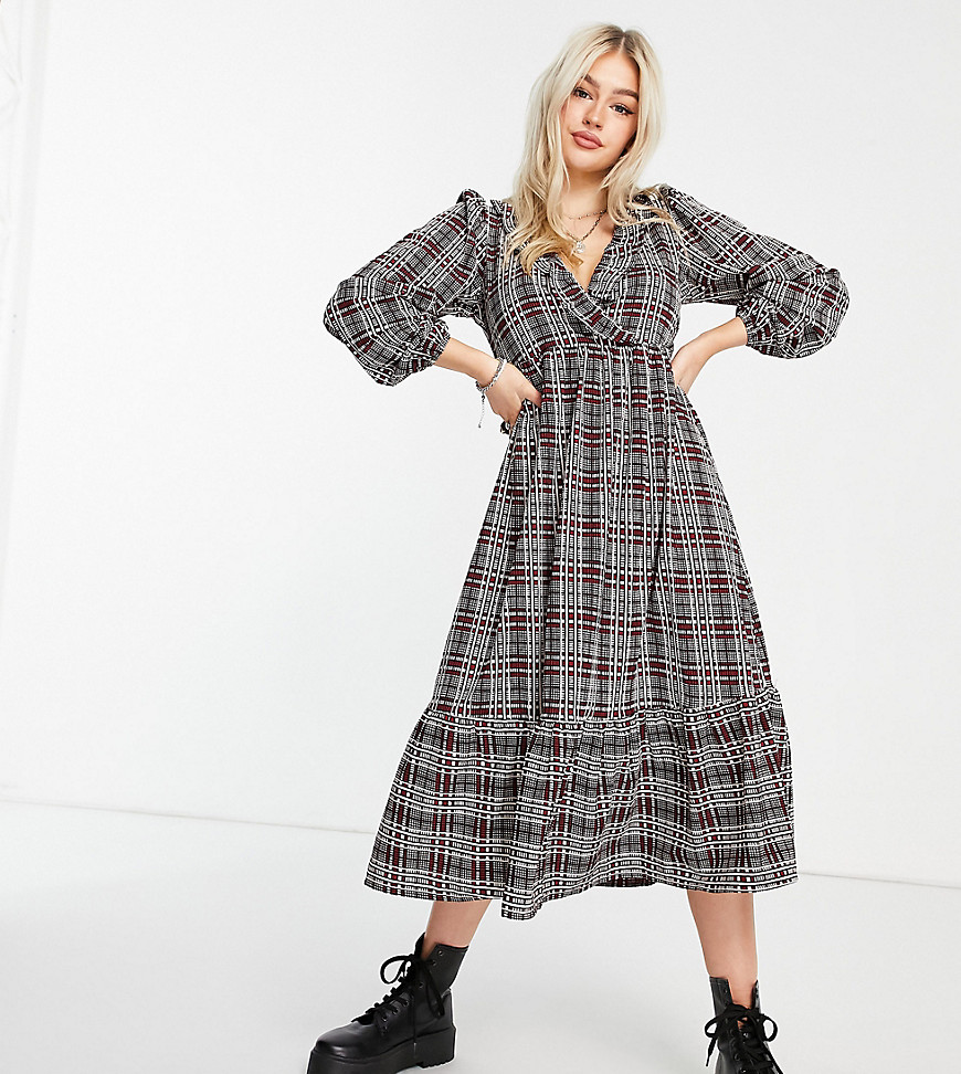 ASOS DESIGN Petite midi smock dress with ruffle neck and tiered hem in ...