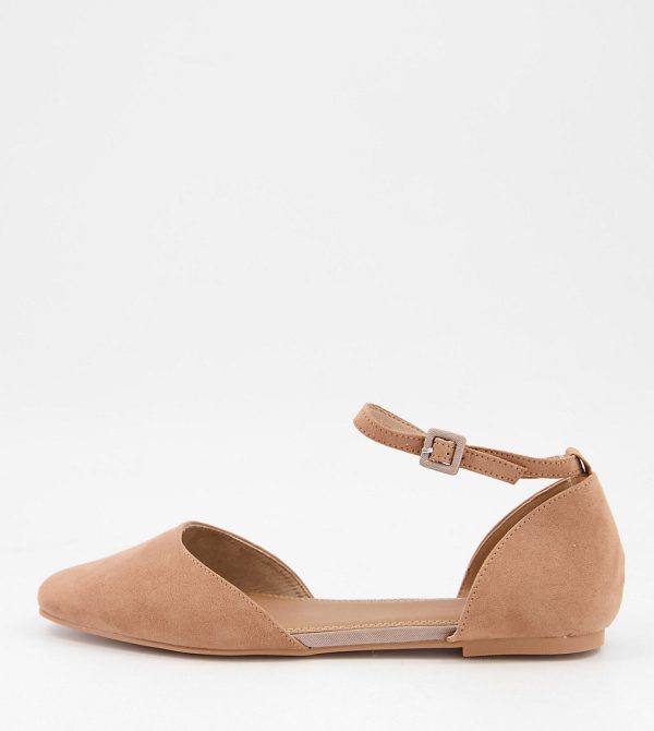 ASOS DESIGN Wide Fit Lint ballet flats in taupe-Neutral