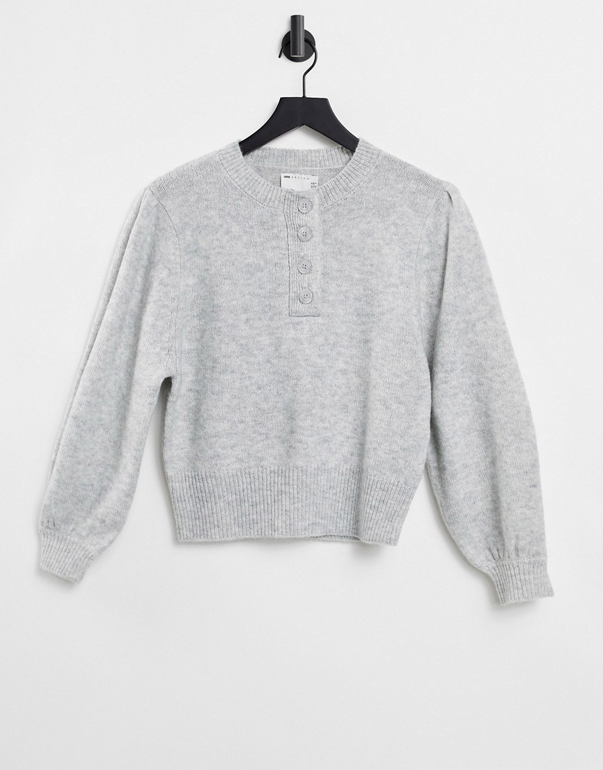 ASOS DESIGN sweater with button placket in gray-Grey | Fashion Gone Rogue