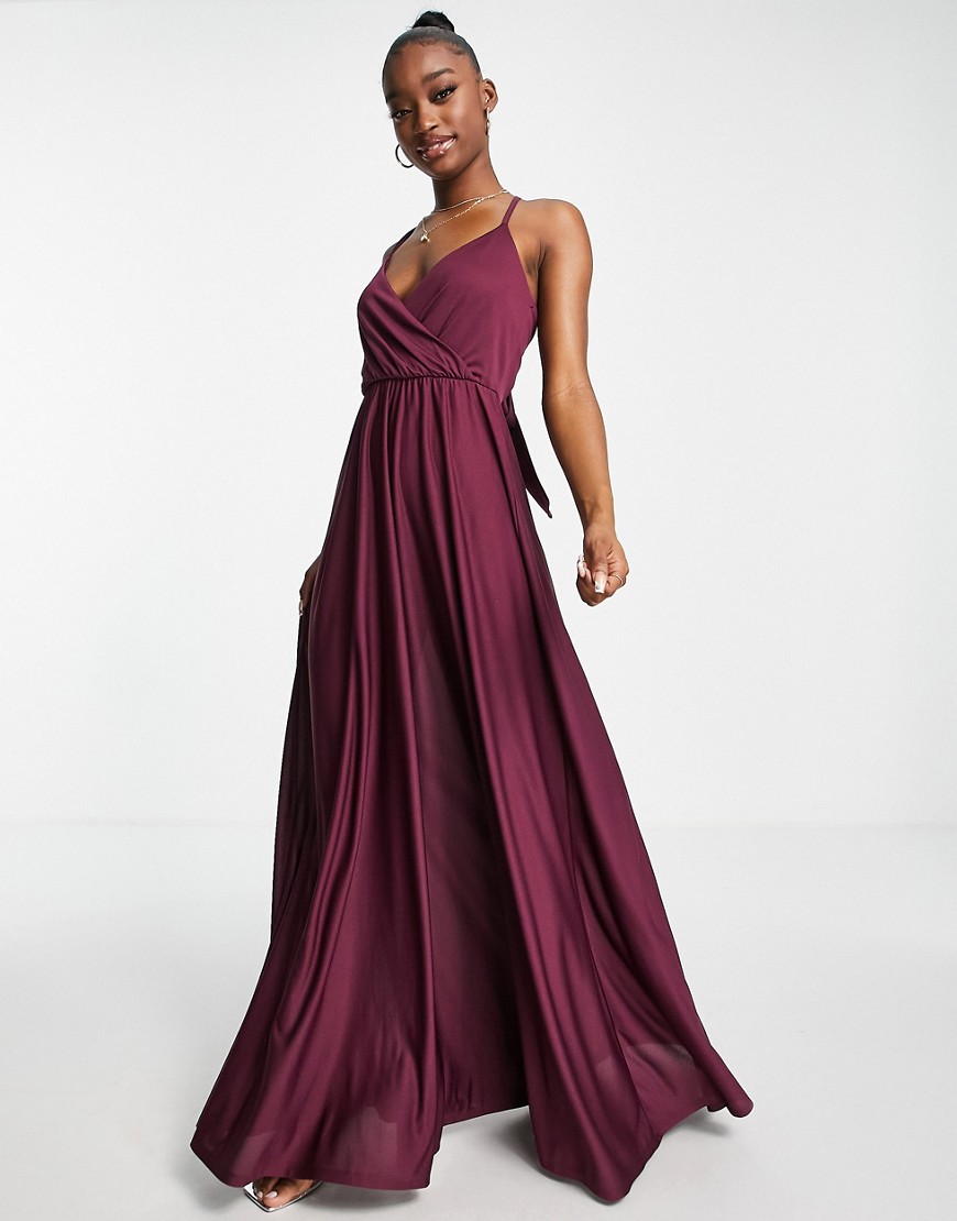 ASOS DESIGN wrap front tie back maxi dress in plum-Purple | Fashion ...